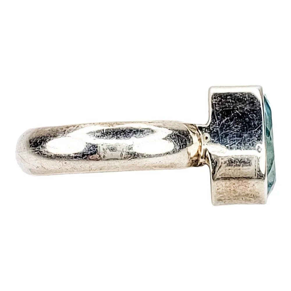 TGGC Cocktail Ring Sterling Silver 925 Size 7.2 Blue Topaz Teardrop Gemstone
